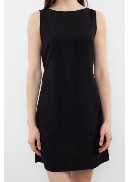 Moda Regular Gündüz Gece Keten Karışımlı Dokuma Bisiklet Yaka Askılı Kol A-Line Mini Boy Elbise indirimleri