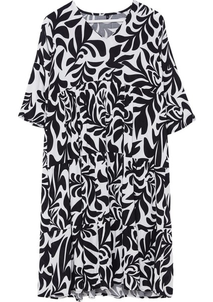 Moda Regular Casual Günlük Shally Dokuma V Yaka Truvakar Kol Kol Shift Midi Boy Elbise