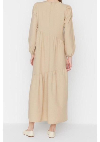 Moda Regular Casual Günlük Terrycotton Dokuma Bisiklet Yaka Uzun Kol A-Line Maxi Boy Tesettür Elbise indirimleri