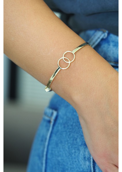 14 Ayar Altın Çift Yuvarlak Tasarım Kelepçe