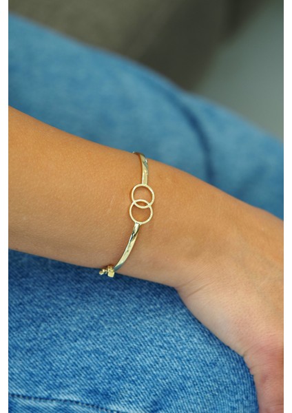 14 Ayar Altın Çift Yuvarlak Tasarım Kelepçe modelleri