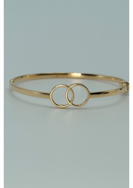 14 Ayar Altın Çift Yuvarlak Tasarım Kelepçe fırsatları