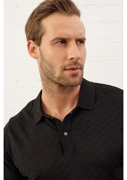 Erkek Yumuşak Dokulu Slim-Fit Kalıp Polo Yaka Ince Triko T-Shirt Siyah - 5008DNGR modelleri