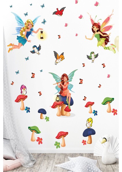 Periler ve Yıldızlar Kız Çocuk Odası Bebek Odası Duvar Sticker Seti Duvar Çıkartması