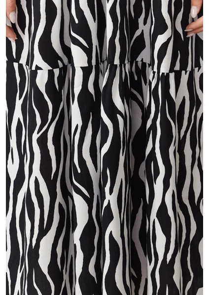 Kolsuz Halter Yaka Maxi Elbise Siyah Animal Shift Shally Maxi Dokuma Elbise
