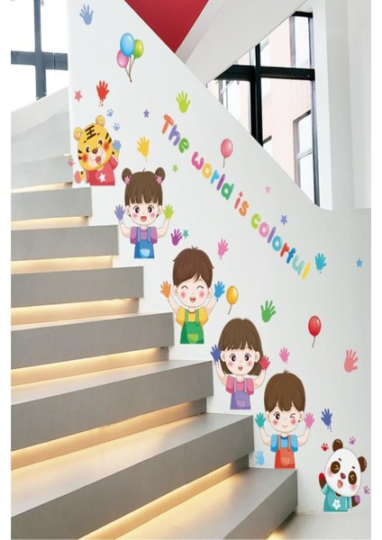 Çocuk Odası Duvar Sticker Anaokulu Kreş Duvar Süslemeleri Ana Okulu Duvar Kapı Merdiven Sticker