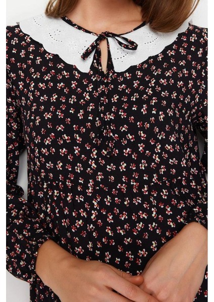 Moda Regular Casual Günlük Belmando Dokuma V Yaka Uzun Kol A-Line Midi Boy Tesettür Elbise