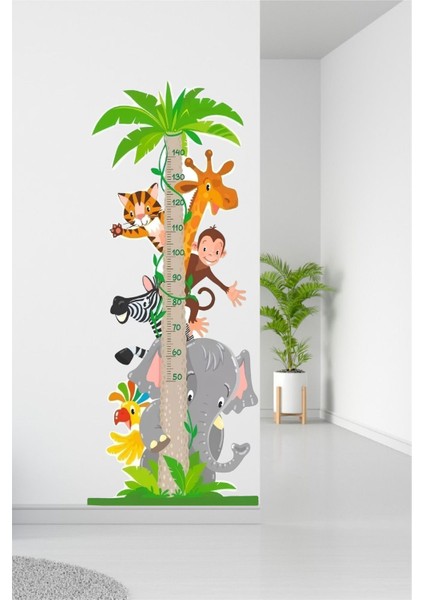 Sevimli Hayvanlar Temalı Boy Ölçer Boy Ölçme Cetveli Çocuk Odası Duvar Sticker Seti Kreş Anasınıfı