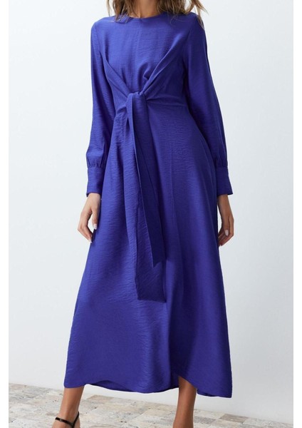 Moda Regular Casual Günlük Aerobin Dokuma V Yaka Uzun Kol A-Line Midi Boy Tesettür Elbise fırsatları