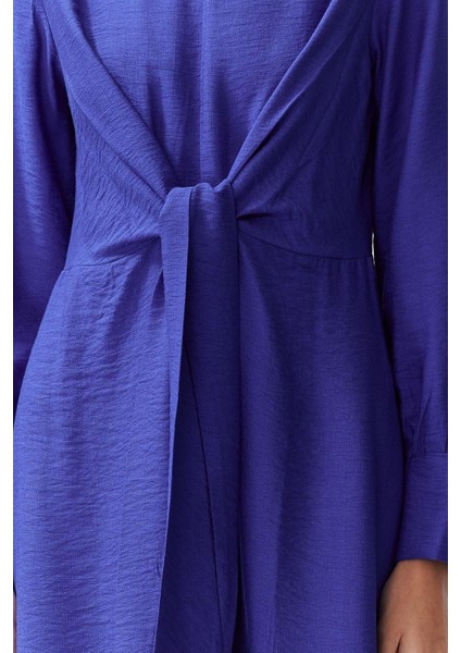 Moda Regular Casual Günlük Aerobin Dokuma V Yaka Uzun Kol A-Line Midi Boy Tesettür Elbise indirimleri