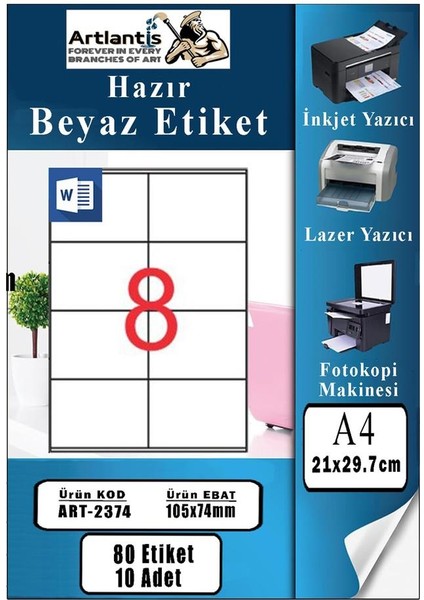 A4 Hazır Etiket 105X74 mm 10 Sayfa 1 Paket 8 Li Kendinden Yapışkanlı Fotokopi Lazer Inkjet Kağıdı Yazıcılar Için Uyumlu