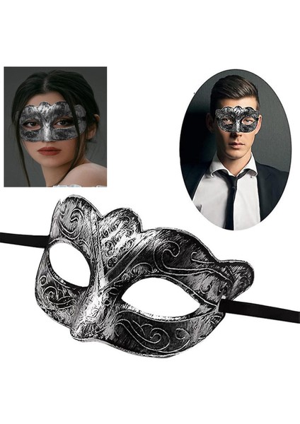 Maskeli Balo Antik Gri Gümüş Eskitilmiş Maske Halloween Maskesi Balo Venedik