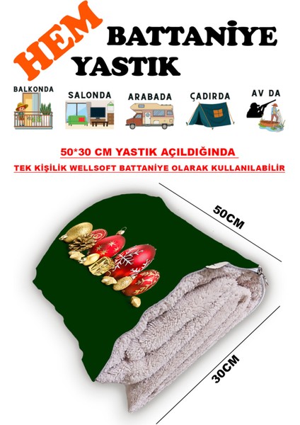 Yılbaşı Noel Desen Baskılı Tv Battaniyeli Opsiyonel Dekoratif Hediye Yastık Battaniye 2in1 Gifts-1