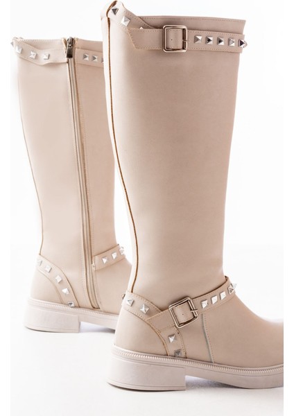 02-307 Bej Düz Topuklu Günlük Bayan Binici Çizme fırsatları