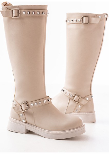 02-307 Bej Düz Topuklu Günlük Bayan Binici Çizme indirimleri