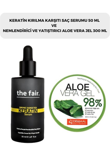 Dermal Saç Serumu 50 ml ve Dermal %98 Aloe Vera Jel Saç Cilt ve Vücut Için Nemlendirici ve Yatıştırıcı 300 ml