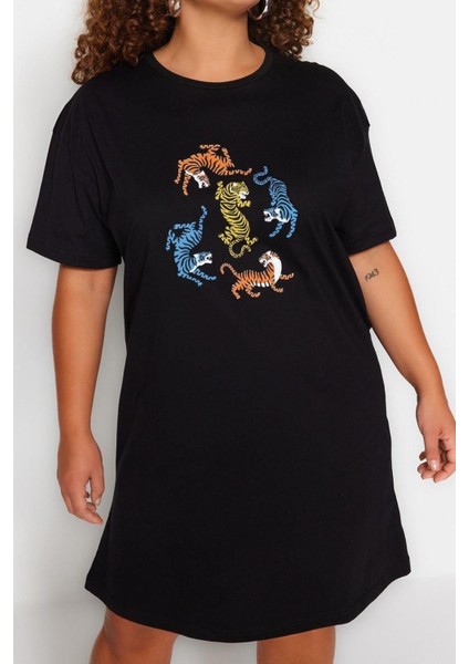 Moda Rahat Günlük Süprem Örme Bisiklet Yaka Kısa Kol T-Shirt Elbise Mini Boy Büyük Beden Elbise