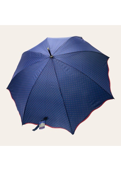 Lacivert Kırmızınoktalı Baston Şemsiye 8 Telli 709880