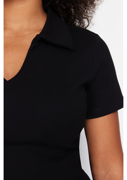 Moda Slim Casual Günlük Kaşkorse Örme Polo Yaka Kısa Kol A-Line Midi Boy Büyük Beden Elbise indirimleri