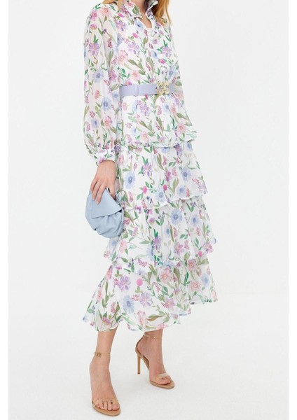 Moda Regular Günlük Yoryo Şifon Dokuma Gömlek Yaka Uzun Kol Eteği Fırfırlı Maxi Boy Tesettür Elbise fiyatları