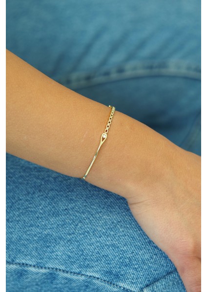 14 Ayar Altın Zincir Model Tektaşlı Kelepçe