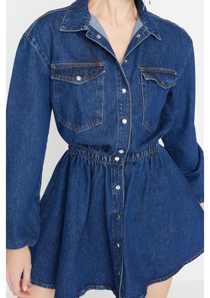Moda Regular Mezuniyet Balo Rigid Denim Gömlek Yaka Kısa Kol Skater Kısa Boy Elbise fırsatları