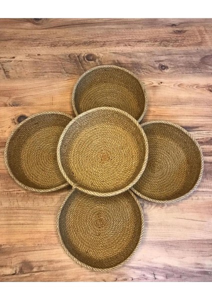 5li Hasır Sepet, Jüt Sepet, %100 Doğal Hasır Sepet, Çok Amaçlı Dekoratif Hasır Sepet, Organizer