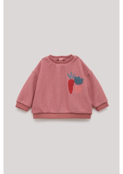 Kız Bebek Pembe Eşofman Üstü Yumuşak Örme Kumaş Cepli Tasarım Lastikli Paça