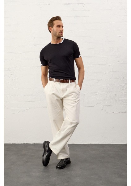 Erkek Garnili Slim-Fit Kalıp Yazlık Triko T-Shirt Koyu Lacivert - 5021DNGR modelleri