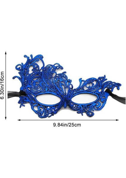 Mavi Renk Dantel Kesim Dantel Işlemeli Balo Parti Halloween Maskesi