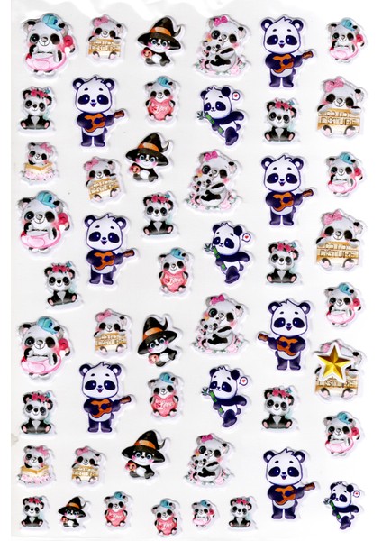 Sticker Kabartmalı A4 Boyutunda Stiker Defter, Planlayıcı ETIKET-(LIM556) - Eğlenceli Panda
