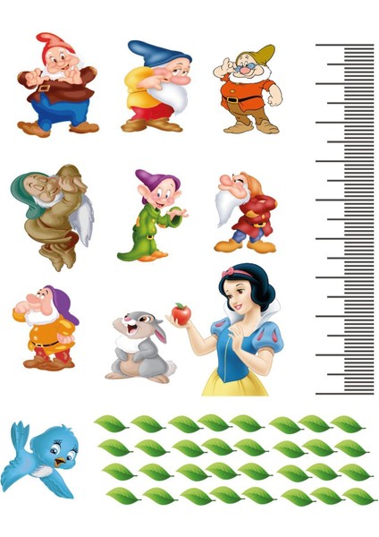 Pamuk Prenses ve Yedi Cüceler Boy Ölçer Sticker Seti