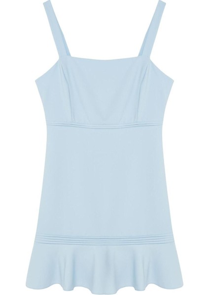 Moda Fit Casual Günlük Finike Dokuma Kare Yaka Truvakar Kol Kol Bodycone Mini Boy Büyük Beden Elbise