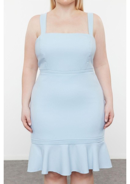 Moda Fit Casual Günlük Finike Dokuma Kare Yaka Truvakar Kol Kol Bodycone Mini Boy Büyük Beden Elbise fırsatları