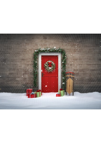 Kırmızı Kapıda Noel Coşkusu Stüdyo Fonu 200 x 150 cm Arka Plan