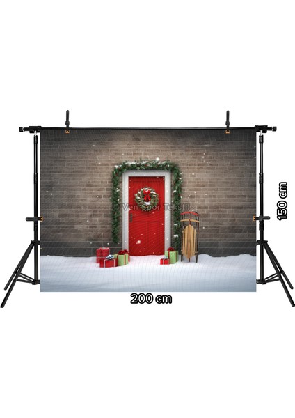 Kırmızı Kapıda Noel Coşkusu Stüdyo Fonu 200 x 150 cm Arka Plan fiyatları