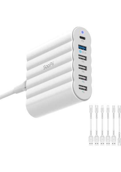 CS63 PD3.0+QC3.0+PPS 68W 6 Port Taşınabilir USB Çoklu Şarj İstasyonu Şarj Stantı Hub