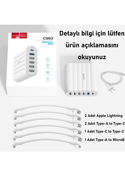 CS63 PD3.0+QC3.0+PPS 68W 6 Port Taşınabilir USB Çoklu Şarj İstasyonu Şarj Stantı Hub