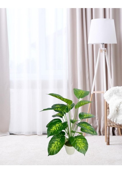 Yapay Çiçek Difenbahya Tropik Salon Çiçeği Beyaz Saksılı Yapay Bitki modelleri