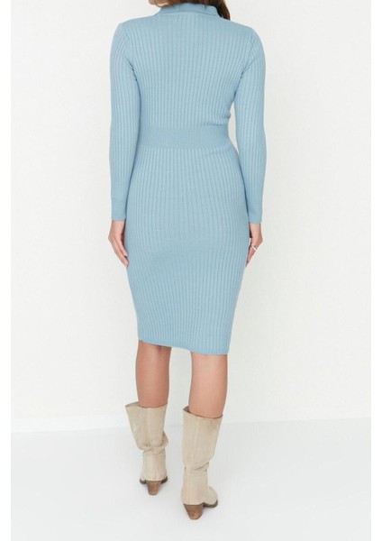 Moda Slim Casual Günlük Fitilli Triko Polo Yaka Uzun Kol Bodycone Midi Boy Elbise indirimleri