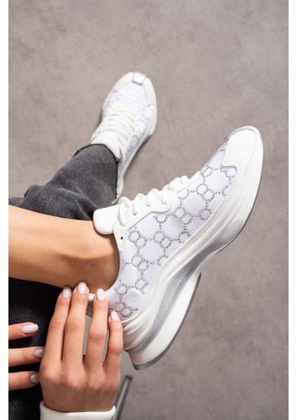 Star Beyaz Deri Süet Taş Detaylı Kadın Spor Ayakkabı fiyatları