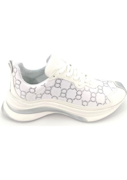 Star Beyaz Deri Süet Taş Detaylı Kadın Spor Ayakkabı fırsatları