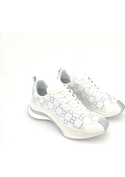 Star Beyaz Deri Süet Taş Detaylı Kadın Spor Ayakkabı indirimleri