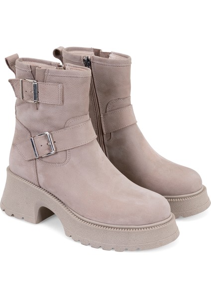 Keila Bej Kadın Fermuarlı Deri Bot