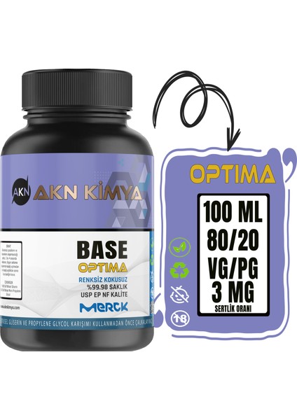 Optima Merck 3 Mg Gliserin Propilen Glikol Base Nbase Vg Pg 80-20 100 ml 250 ml 500 ml 1000 ml