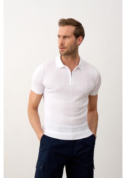 Erkek Slim-Fit Kalıp Polo Yaka Yazlık Triko T-Shirt Beyaz - 5006DNGR indirimleri