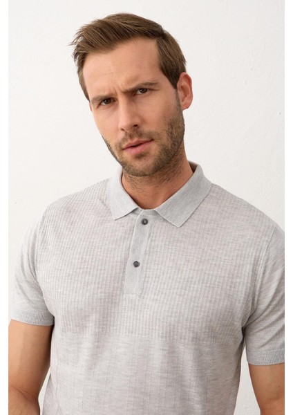 Erkek Slim-Fit Kalıp Polo Yaka Yazlık Triko T-Shirt Gri - 5002DNGR fiyatları