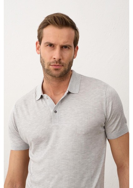 Erkek Slim-Fit Kalıp Polo Yaka Yazlık Triko T-Shirt Gri - 5002DNGR indirimleri