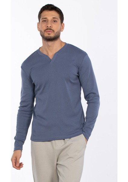 Patlı Düğme Detay Sweatshirt - Koyu Mavi