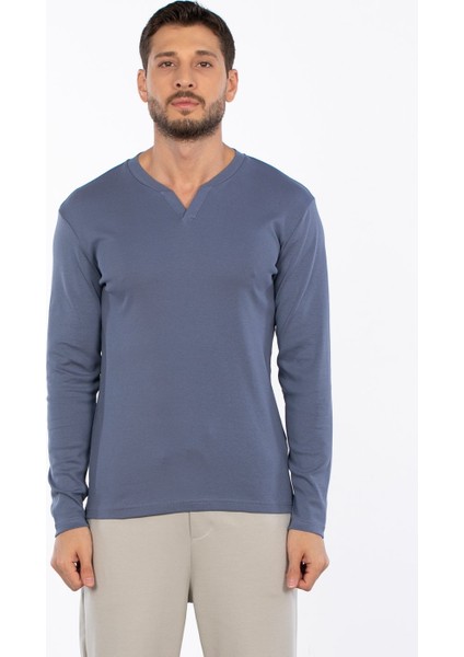 Patlı Düğme Detay Sweatshirt - Koyu Mavi